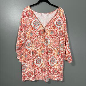 Belle Kim Gravel Orange Floral TripleLuxe Knit Top - Size 2X - Women's Plus Size
